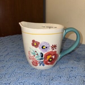 Pioneer Woman Flea Market Floral 4 cup 1 Qt Stoneware Measuring Pitcher Cup